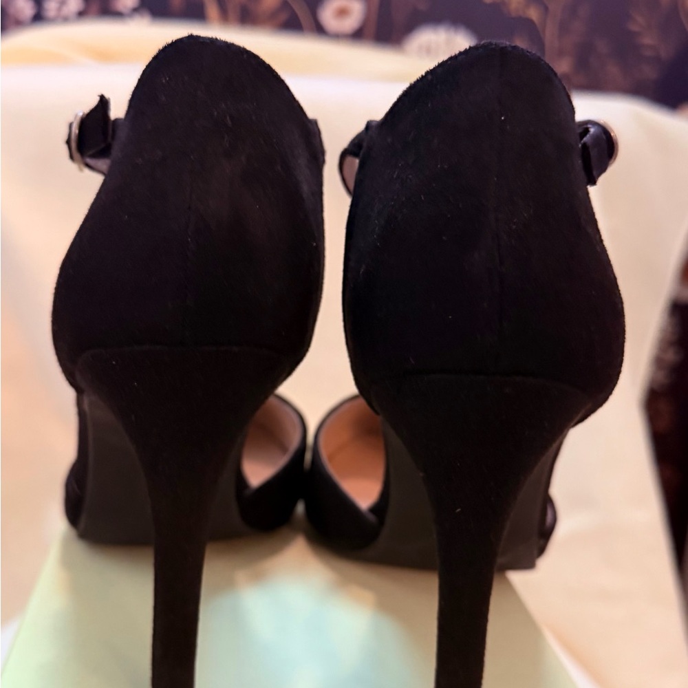 Alegra K Black Suede T-Strap Heels | Classic Dress Women’s stiletto heels - Picture 3 of 5